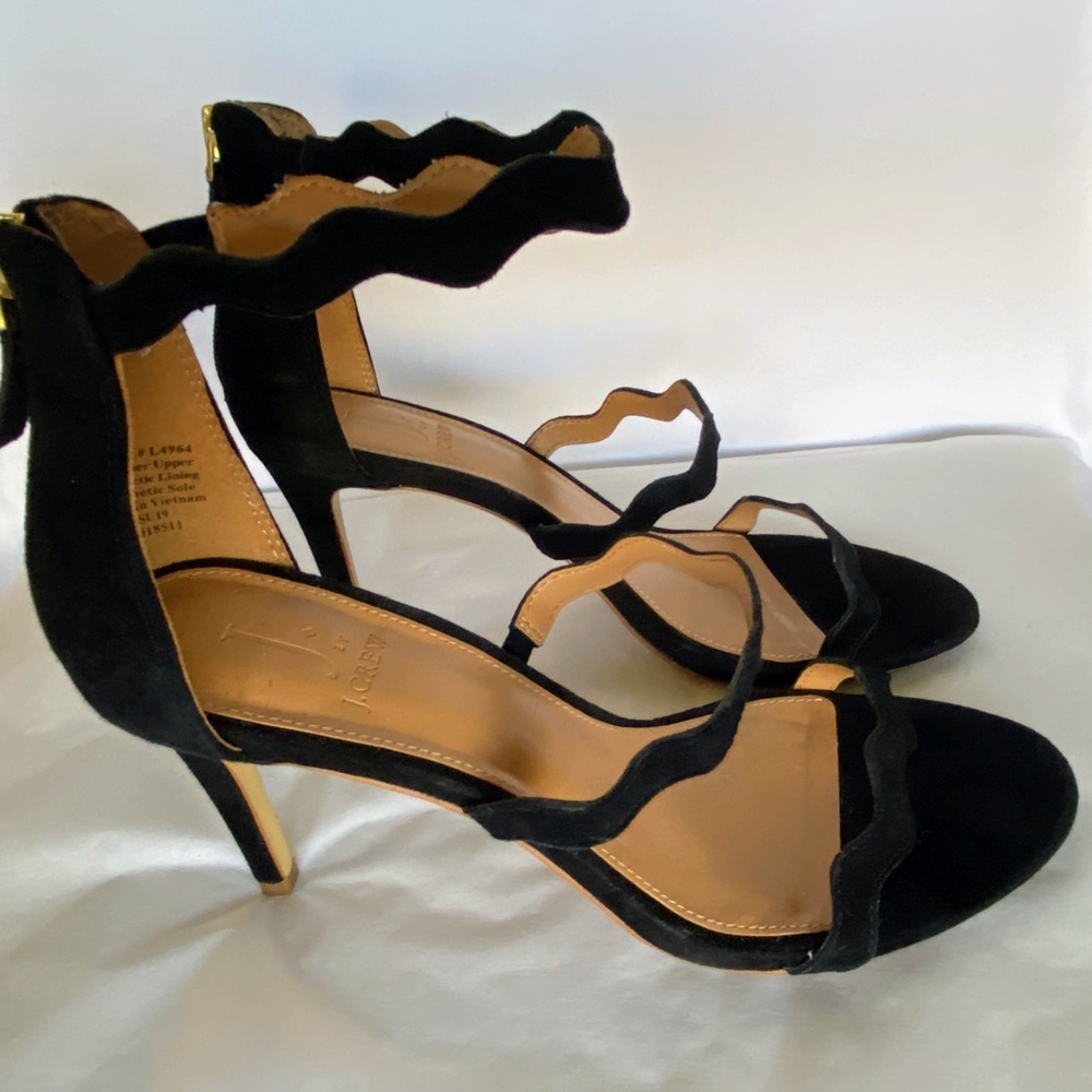 J. Crew Three-strap Scalloped Suede Heels